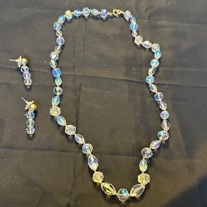 Vtg 14kGold Filled Aurora Borealis Faceted Crystal Necklace & Earring set